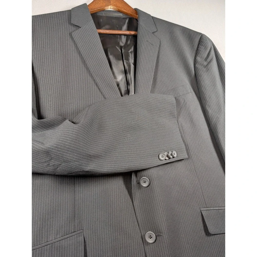 Kenneth Cole Reaction Mens 48R Pinstripe Suit Jacket Blazer Charcoal Grey LR543